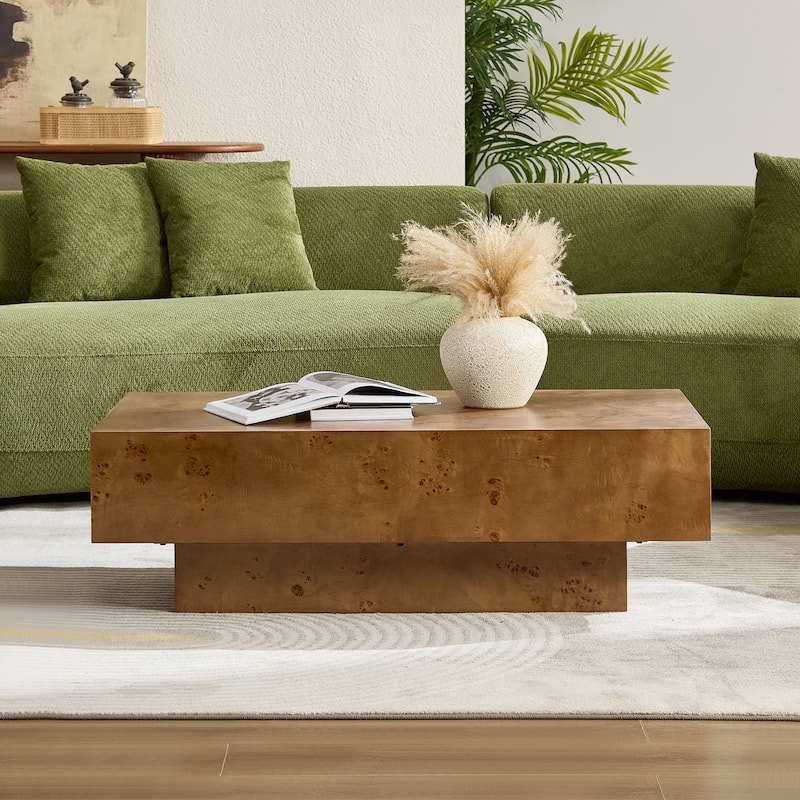 43.31" Mid-Century Modern Rectangle Burl Wood Veneer Coffee Table