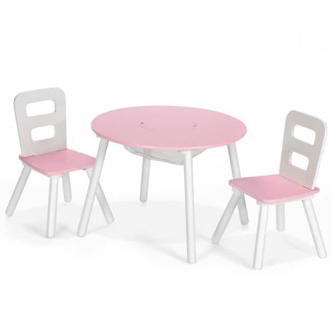 Wood Activity Kids Table and Chair Set with Center Mesh Storage for Snack Time and Homework - 23.5" x 23.5" x 17.5" (L x W x H)