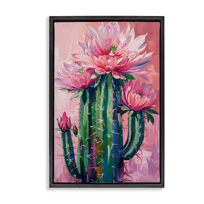 Stupell Pink Blossomed Cactus Framed Floater Canvas Wall Art Design By LSR Design Studio