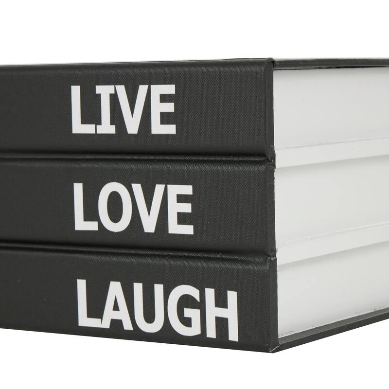 White or Black Canvas Faux Storage Book Box with Live, Laugh, Love Text (Set of 2)