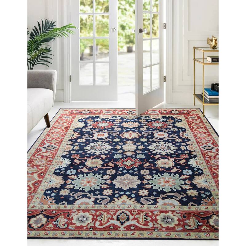Navy Classic Traditional Timeless Area Rug, Luxurious Handcrafted Soft Texture for Home Interiors - L