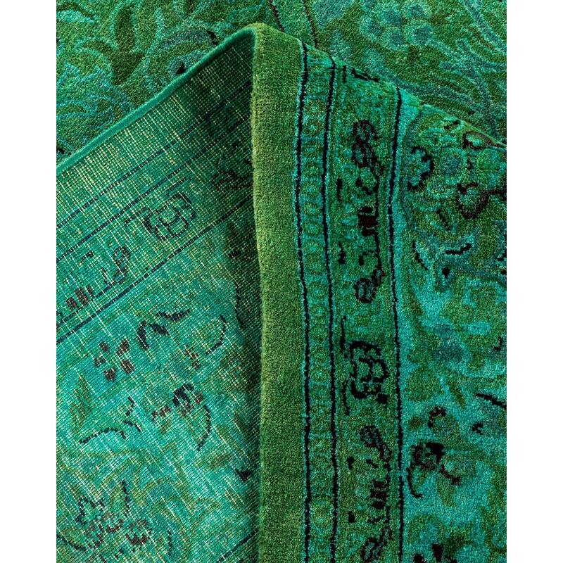 Overton Hand Knotted Wool Vintage Inspired Modern Contemporary Overdyed Green Area Rug - 5' 11" x 11' 8"