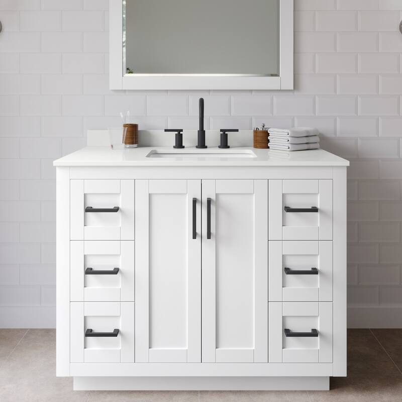Wyndham Collection WCF292942S-QTZ-US3MXX Miranda 42" Free Standing - White / White Quartz Top / Matte Black Hardware