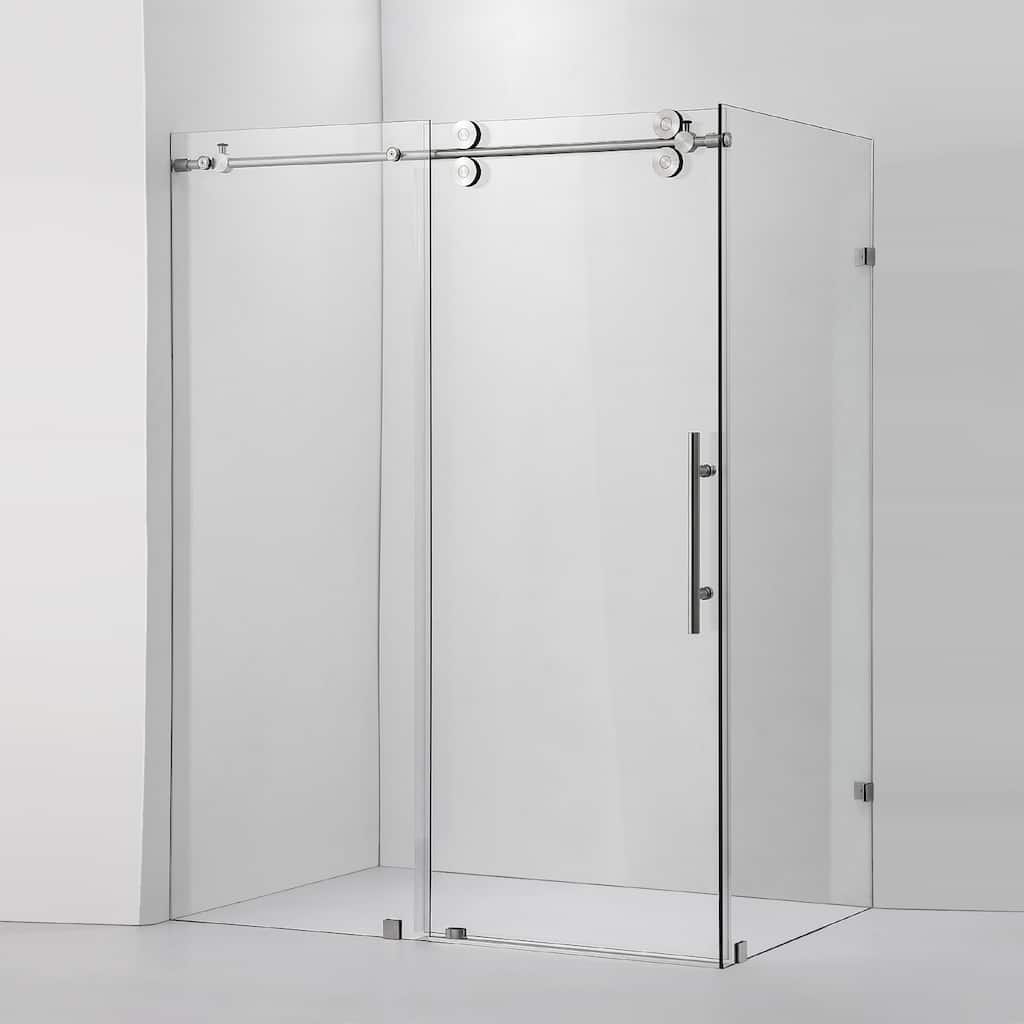 Villena 60" W x 78" H Single Sliding Shower Enclosure,Brushed Nickel - 60 inches