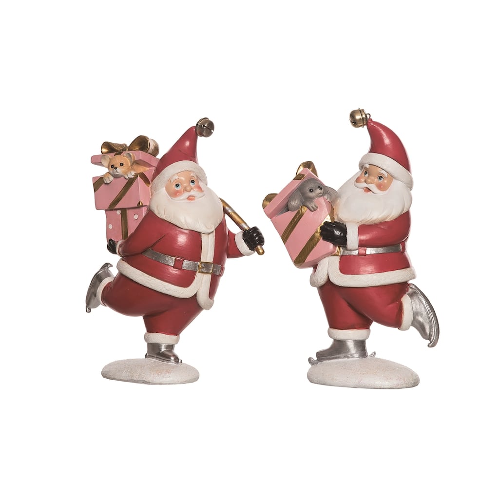 Transpac Resin Skating Santa Figurine Set of 2 Christmas Home Decorations