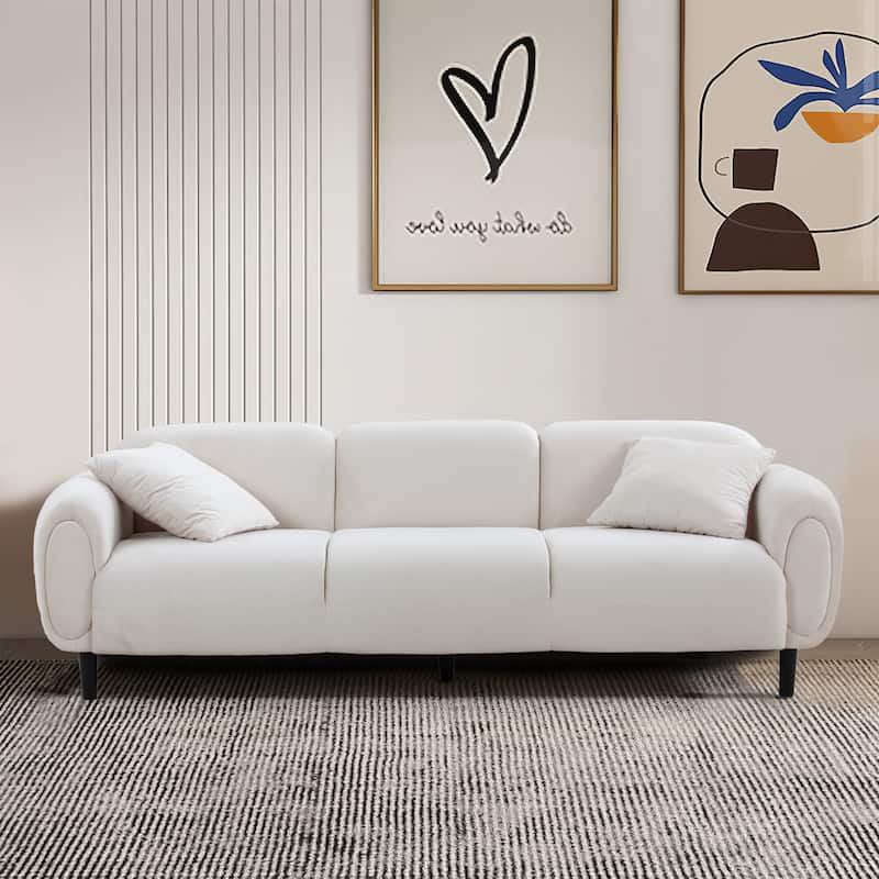 Modern Beige 84in Upholstered Fabric 3-Seater Sofa Couch for Living Room, Bedroom - Beige
