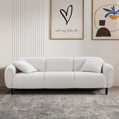 Modern Beige 84in Upholstered Fabric 3-Seater Sofa Couch for Living Room, Bedroom