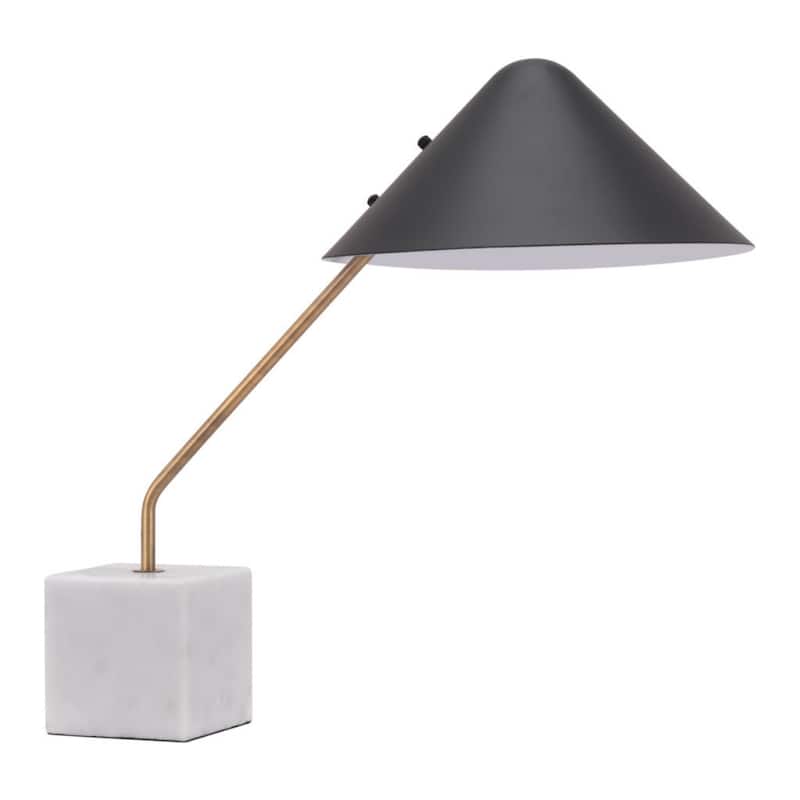 White Metal and Marble Base Bedside Lamp with Black Cone Shade Rotary Switch - 32” x 53.1” x 52.1” (D x W x H)
