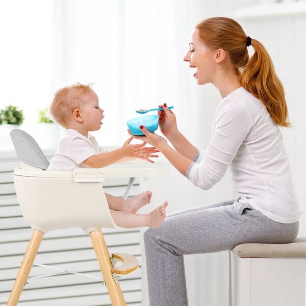 Shop Babyjoy 3 In 1 Convertible Wooden High Chair Baby Toddler Highchair W Cushion Graybeigeyellow Overstock 31000841