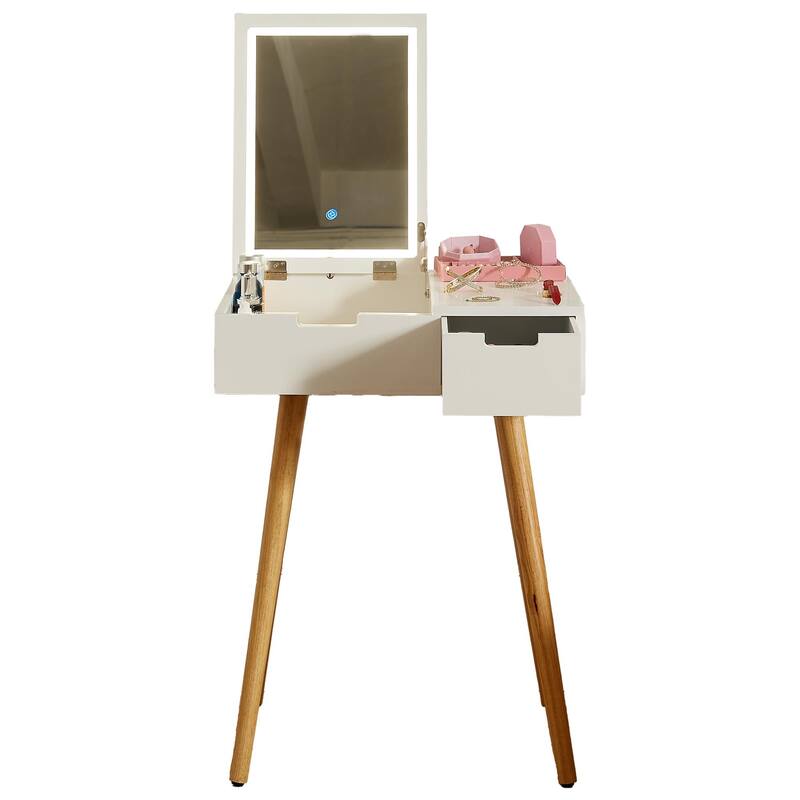 Small Makeup Vanity Table, Dresser Desk with 2 Drawers , Flip Top Mirror Organizer, Makeup Dressing Table for Bedroom