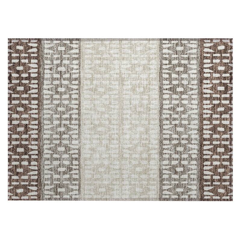 Machine Washable Indoor/ Outdoor Stripe Geo Chantille Rug