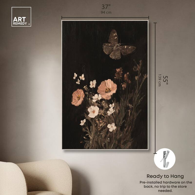 Poppy and Moth I Canvas by Art Remedy
