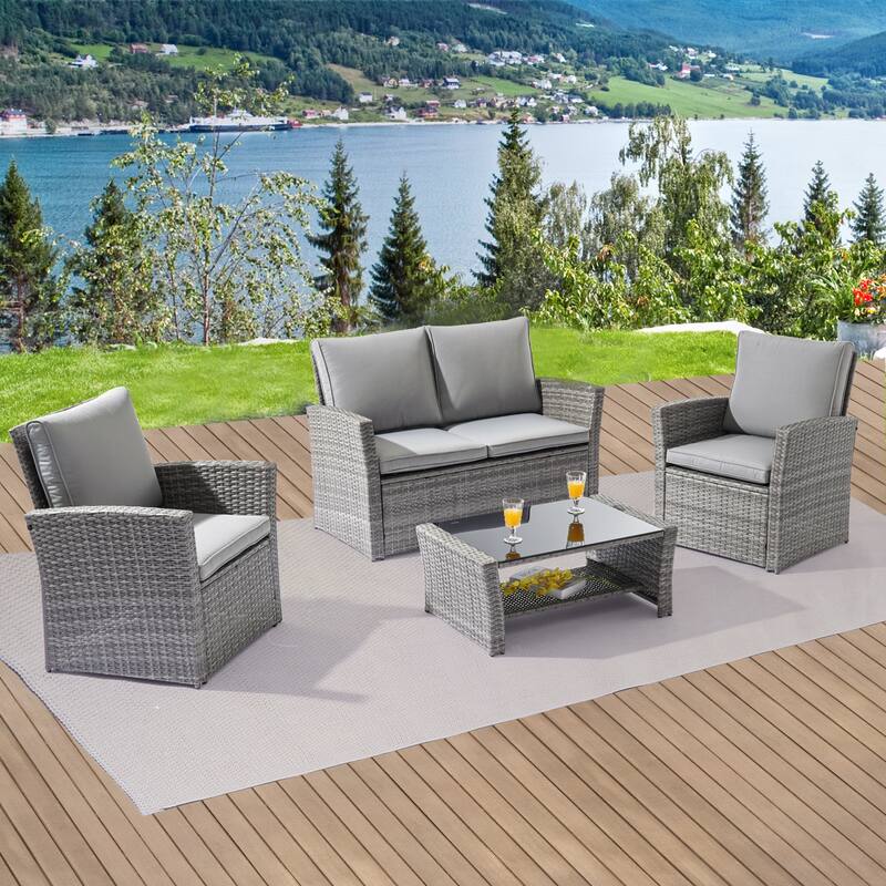 LIVOOSUN Outdoor 4-piece Wicker Chat Set