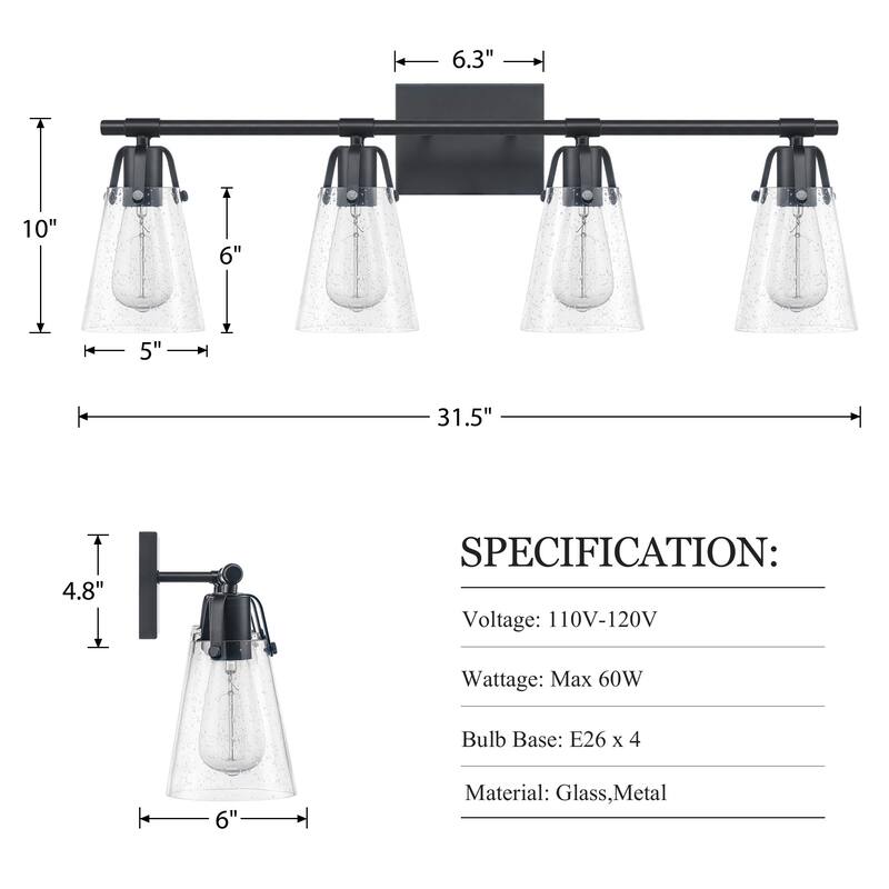 Modern Vanity Light Wall Mount Sconces with Glass Shade