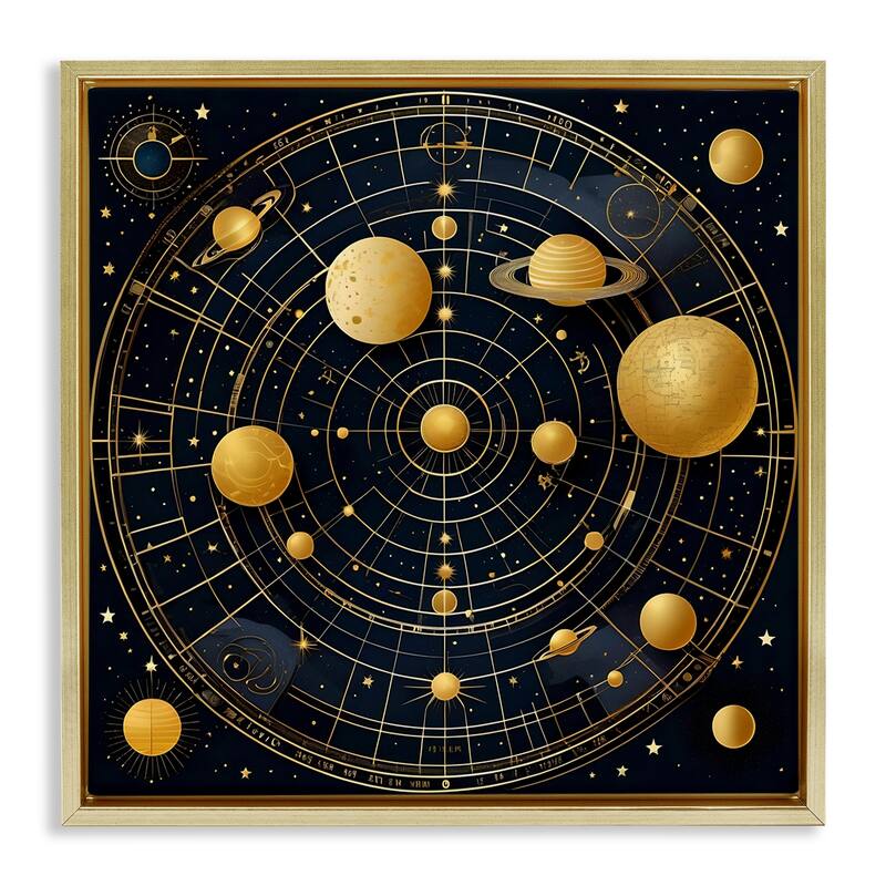Stupell Astral Planets in Solar System Framed Floater Canvas Wall Art Design By Tabz Jones - 25 x 25 - Gold
