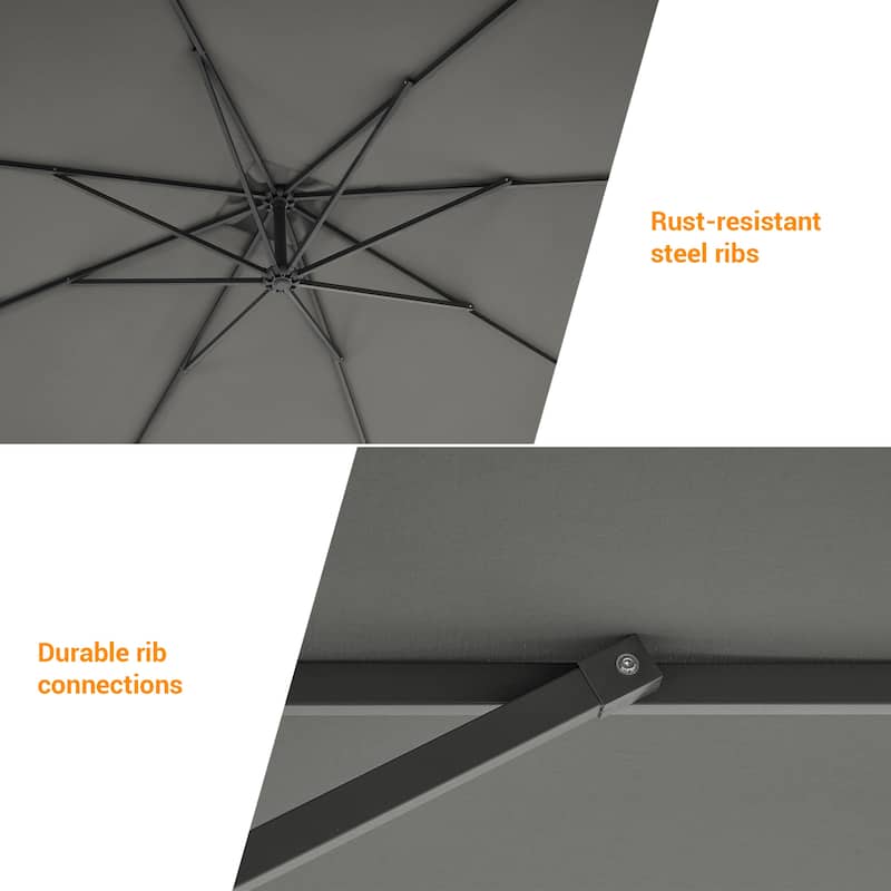 LIVOOSUN Patio 8.2ft Cantilever Offset Hanging Umbrella With a Base