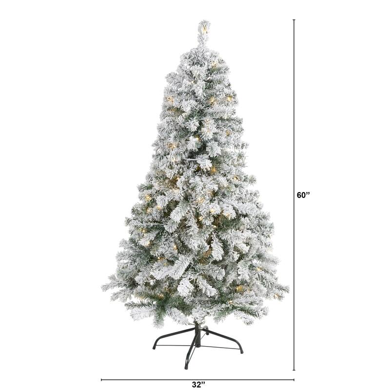 5ft. Flocked Spruce Artificial Christmas Tree with 150 Clear LED Lights - Snowy Holiday X-Mas Glow