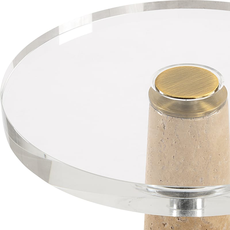Travertine Drink Table with Crystal Top - 24"