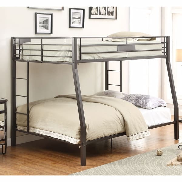 slide 2 of 3, Limbra Full-over-Queen Black Metal Bunk Bed