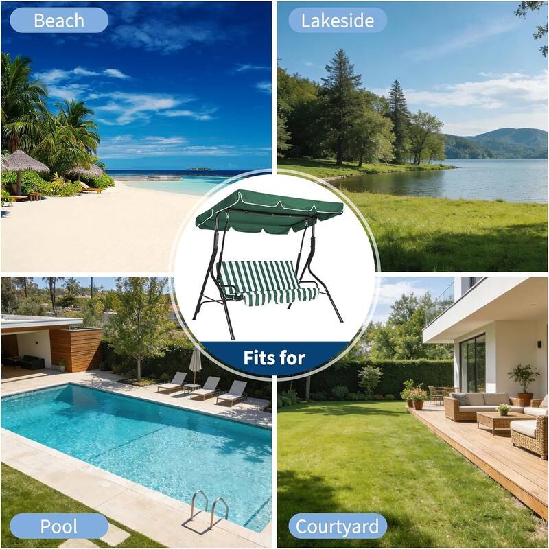 3-Seat Patio Outdoor Porch Swing Chair with Adjustable Canopy for Backyard Lawn Garden