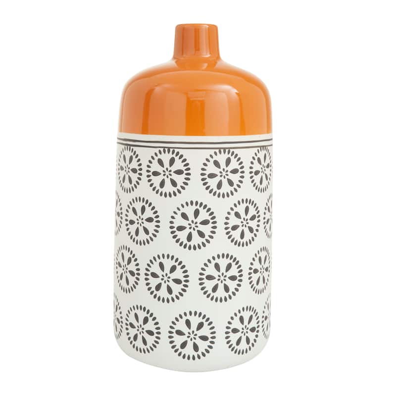 White Ceramic Floral Vase with Orange Tops