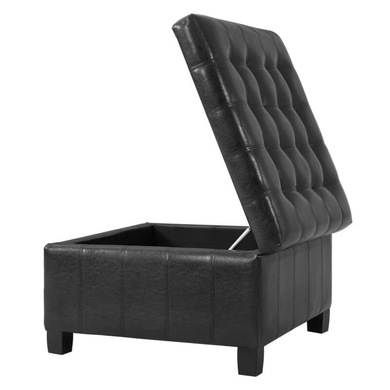 30.25" Square PU Storage Ottoman with Lift-Top & Rubber Wood Legs