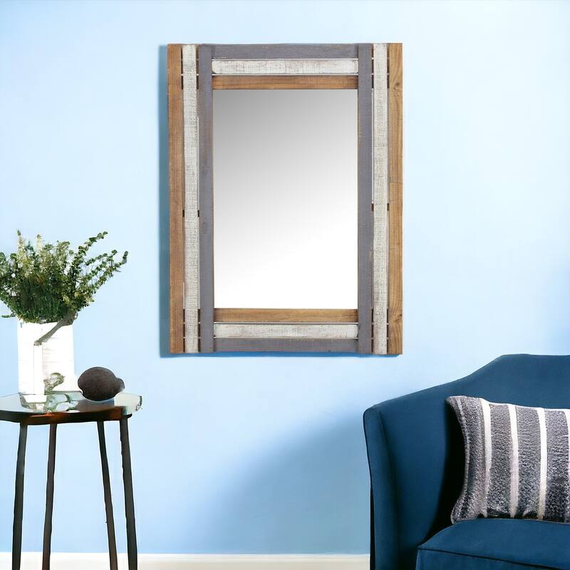 HomeRoots 32" Gray Natural and White Wood Framed Accent Mirror - 24