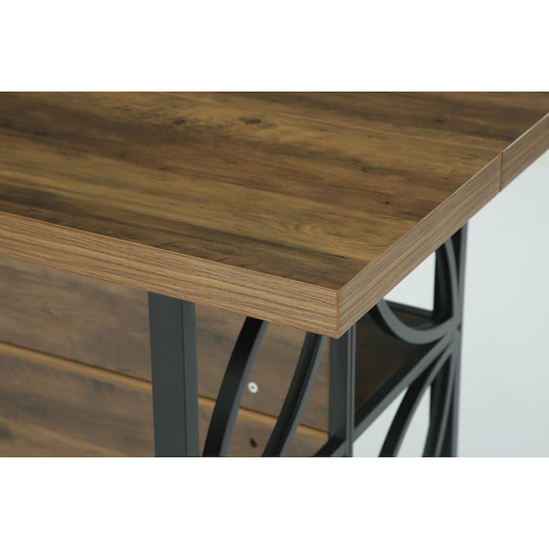 2-Tier Long Kitchen Bar Height Table with Footrest, Rustic Brown