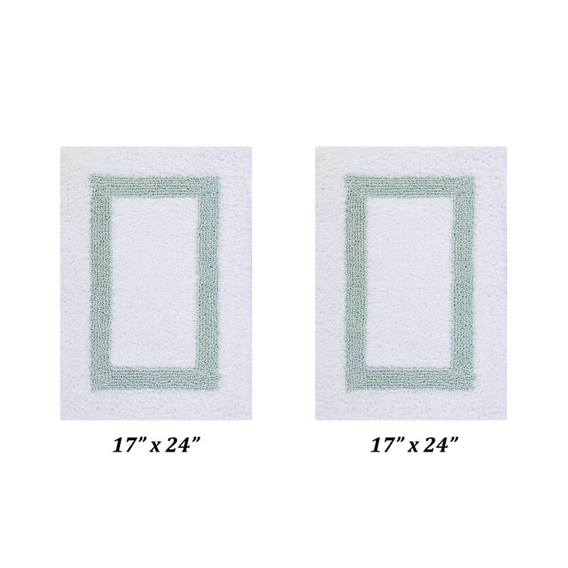 Better Trends Hotel Collection in Race Track 100% Cotton Super Absorbent Reversible Double Sided Machine Washable Bath Mat Rug - 2 Piece Set (17" x 24" | 17" x 24") - White & Blue