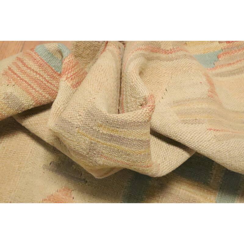 Hand Woven Oriental 100% Wool Carpet Southwestern Tribal Beige & Ivories Kilim Area Rug - 5' 1'' X 3' 2''