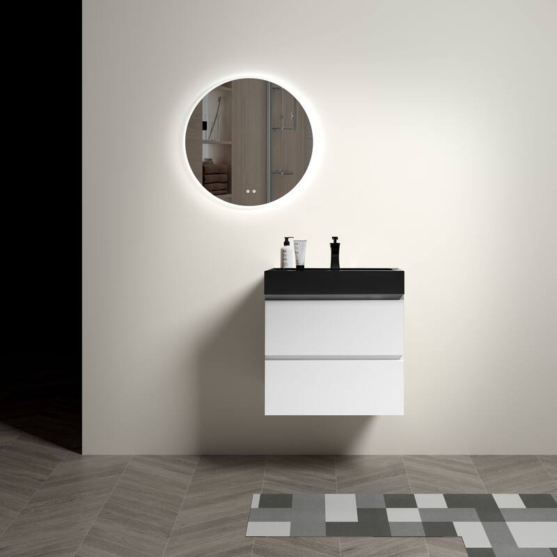 Modern Wall Mounted Bathroom Vanity with One-Piece Sink Basin without Drain and Faucet