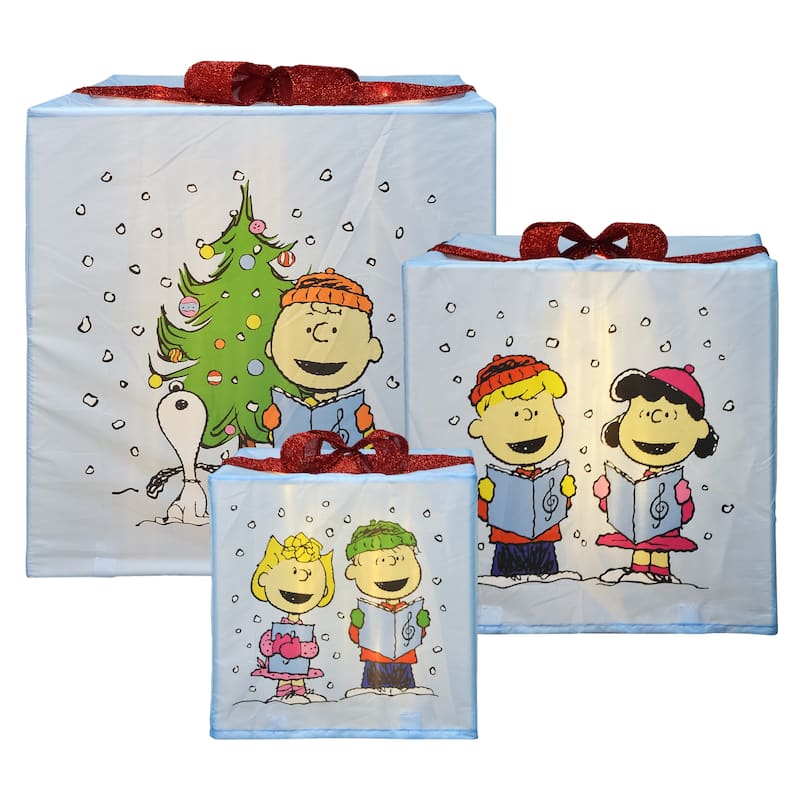 30"x 24"x18" Peanuts LED Presents Printed Carolers Skaters