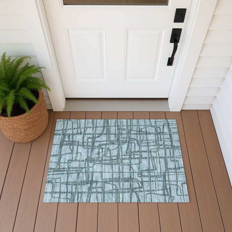 Machine Washable Indoor/ Outdoor Modern Centurion Chantille Rug - Teal - 1'8" x 2'6"