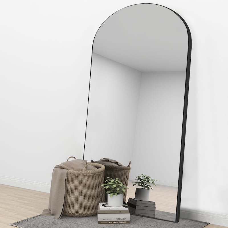 Arched Full Length Wooden Black Framed Wall Mirror