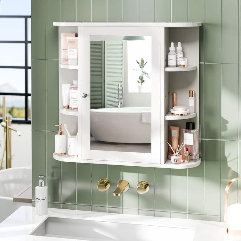 Futzca Bathroom Medicine Cabinet with Mirror and 6 Open Shelves - White