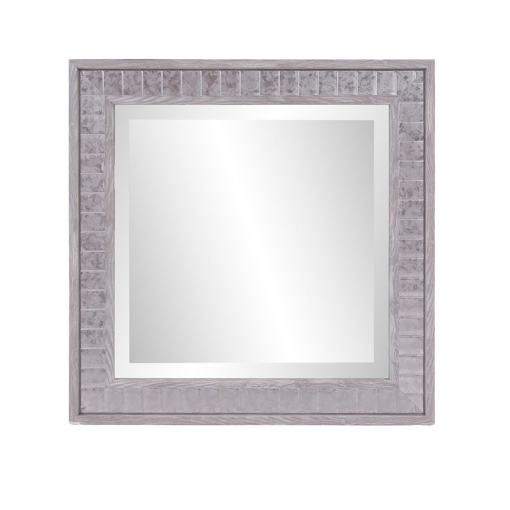 Warm Gray Faux Wood Square Mirror - Black
