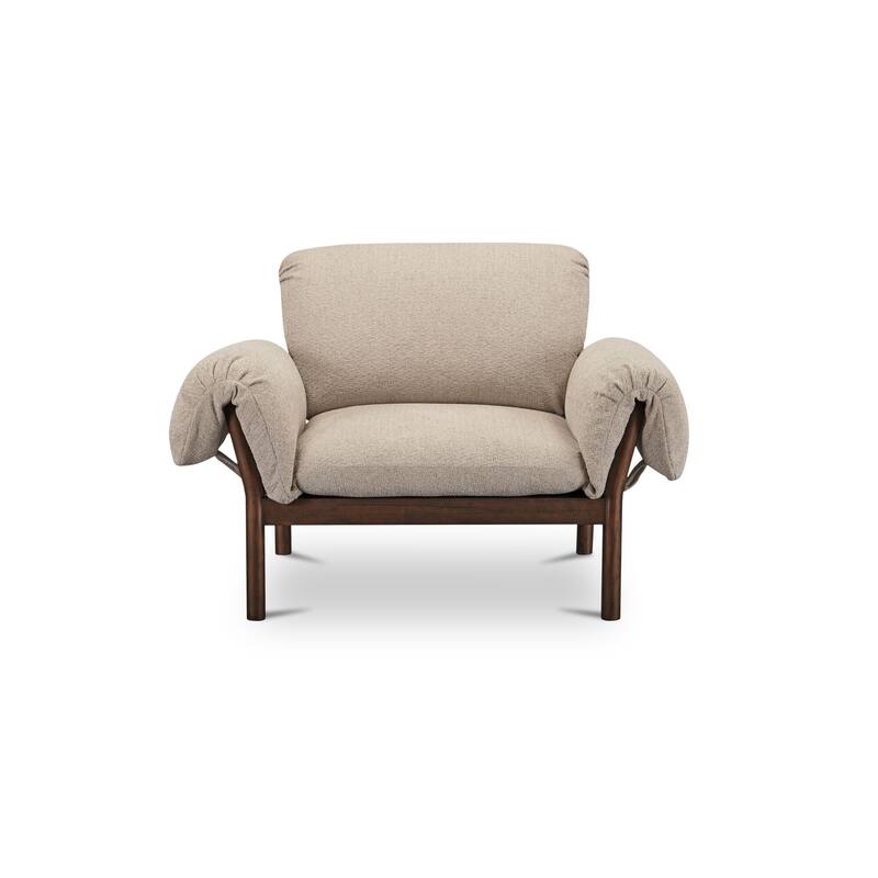NADAAL STUDIOS Halden Lounge Chair, Spindle-Back Solid Ash Frame with Fold-Over Cushions, Ivory - Beige