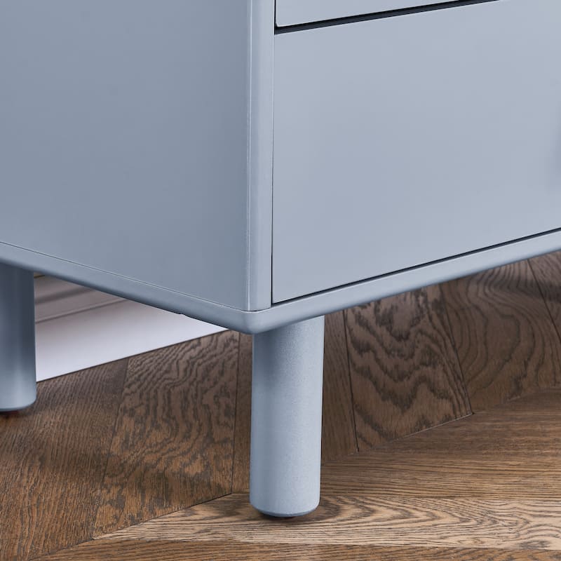 Modern 5 Drawer 55.12 in. Dresser Wood Storage Cabinet with Leather Handle, Open Shelf Drawer Cabinet