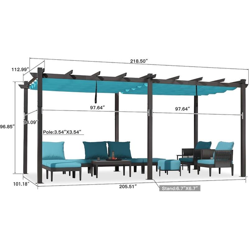 PURPLE LEAF Gazebo Outdoor Retractable Modern Yard Metal Grape Trellis Pergola with Canopy.
