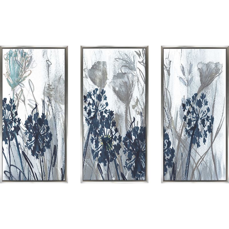 "Indigo Field Susan Jill" Print in Floating Canvas, Set of 3 - Blue