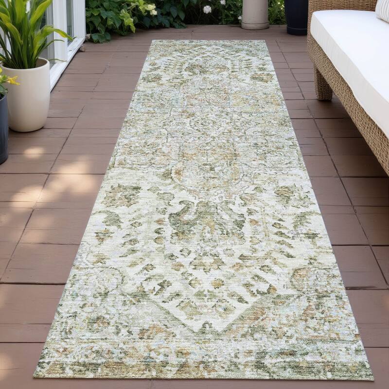 Machine Washable Indoor/Outdoor Traditional Chantille Rug - Ivory - 2'3" x 7'6"