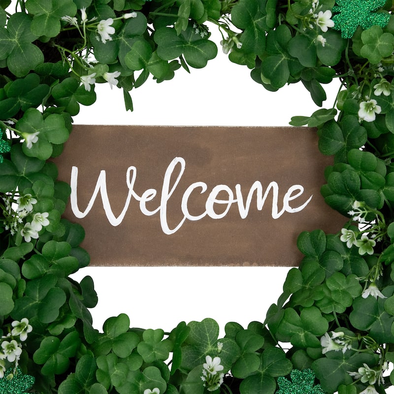 Shamrock Welcome St. Patrick's Day Twig Wreath - 20" - Unlit