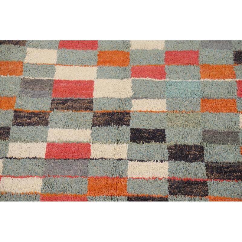 Checkered Moroccan Area Rug Hand-Knotted Wool Carpet - 8'0" x 10'11"