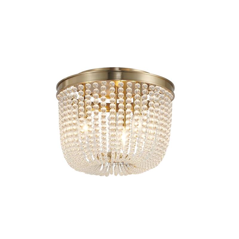3-Light Chrome Semi Flush Mount With Clear Glass Beads