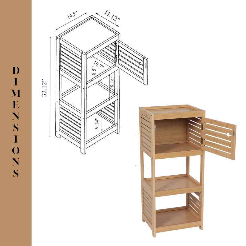 Compact Bathroom Storage Cabinet with Open Shelves and Vented Door, Natural - Trinidad Collection - 24.8"L x 9"W x 70.5"H