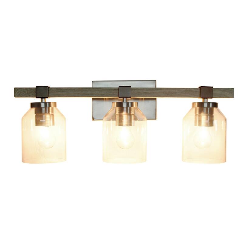Rustic Bell Glass Shade 3-Light Uplight Downlight Vanity Wall Sconce - 22" - Gray and Silver