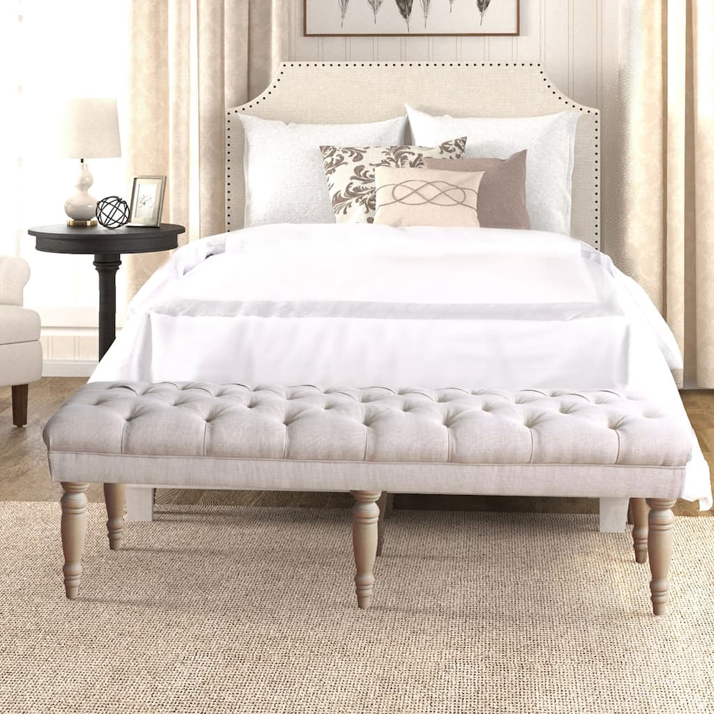 The Gray Barn Blasted Rock Natural Beige Tufted Bench