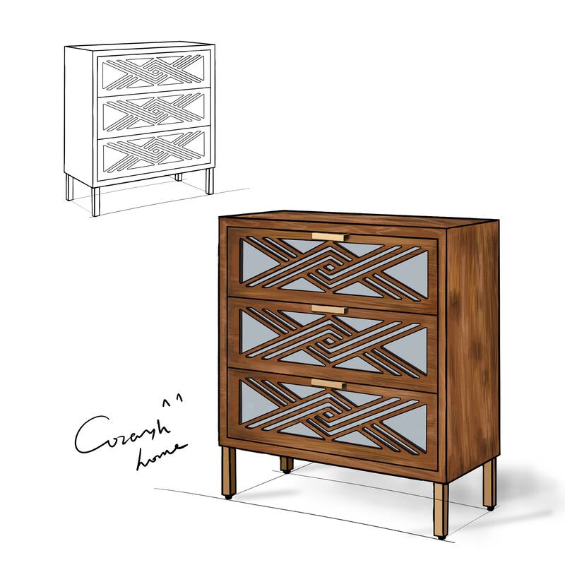 COZAYH 3-Drawer Mirror Fronts Accent Dresser