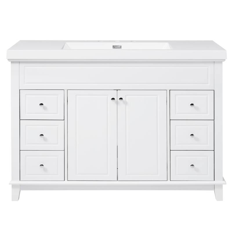 48" Bathroom Vanity-Classic- Pine Legs-Resin Sink with Soft-Close Drawers & Double Doors.