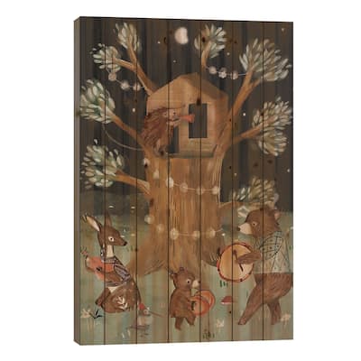 The Treehouse Print On Wood by Bernadett Urbanovics - Multi-Color